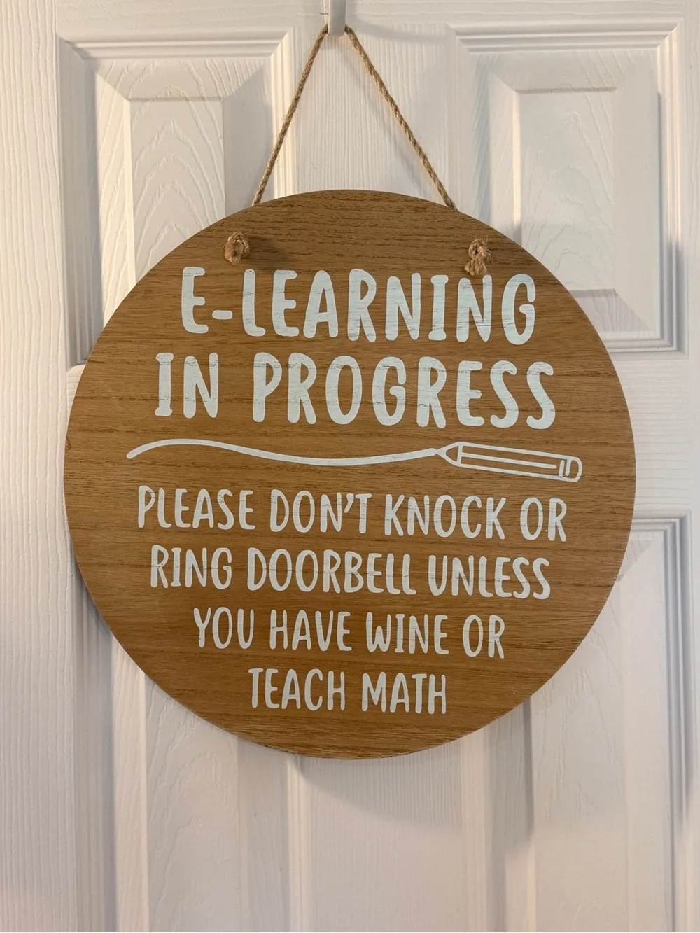E-Learning In Progress Rustic Wood Wall Sign - White on Brown